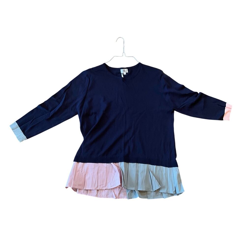 YAL New York Tunic Top Long Sleeves Crewneck Pullover Blue Womens Size L NWT